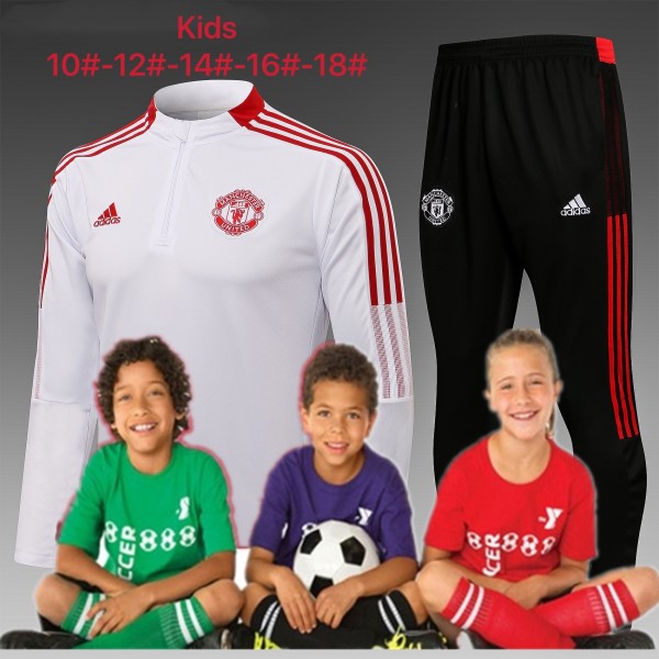 kid's 21/22 Manchester United White Training Suits  